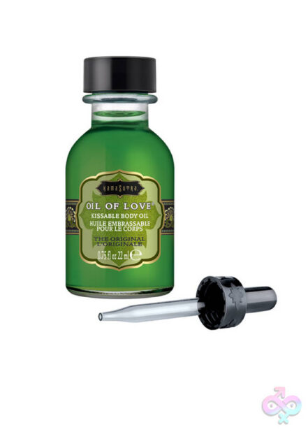 Oil of Love the Original foreplay oil by Kama Sutra in green glass bottle with dropper cap