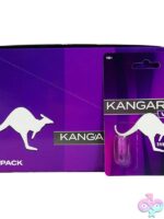Kangaroo Violet 30-count arousal supplement display in purple packaging by Kangaroo