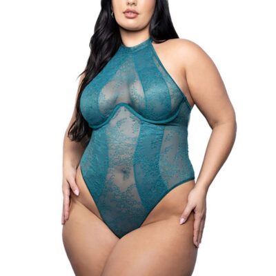 lace halter teddy plus size dark teal by Fantasy Lingerie 1X 2X