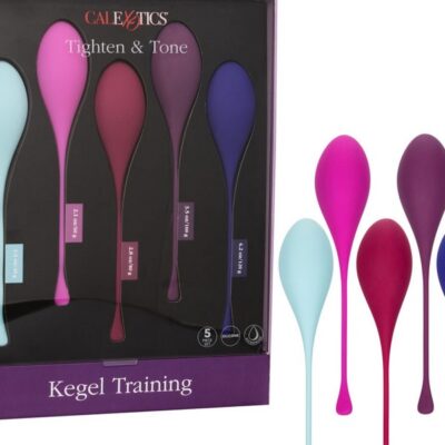 Five-piece progressive kegel training set in pink silicone by California Exotic Novelties