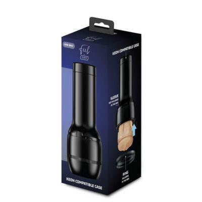 Keon Compatible Feel Stroker Case and attachment ring in black by Kiiroo