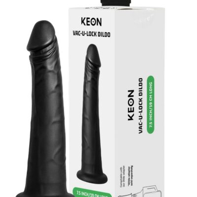 Black vacuum lock dildo compatible with Keon adapter by Kiiroo