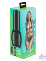 Black silicone celebrity mold stroker with textured interior by Kiiroo