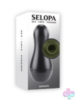 Gray bowling pin shaped male stroker with removable cap and textured TPE sleeve by Selopa