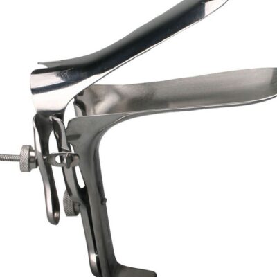 Polished stainless steel speculum for medical play by Xr - Kink Industries
