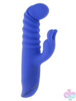 Knock Knock Ribbed Rabbit Vibrator in Blue by Evolved Novelties - Image 2