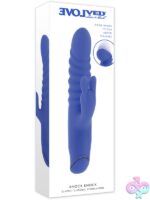 Ribbed rabbit vibrator in blue with knocking shaft and clitoral stimulator by Evolved Novelties