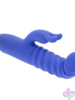 Knock Knock Ribbed Rabbit Vibrator in Blue by Evolved Novelties - Image 3