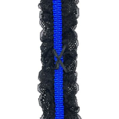 Black and blue lace garter with bow detail by Popsi Lingerie