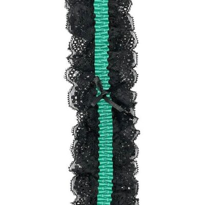 Black green lace garter by Popsi Lingerie with bow accent and elastic band