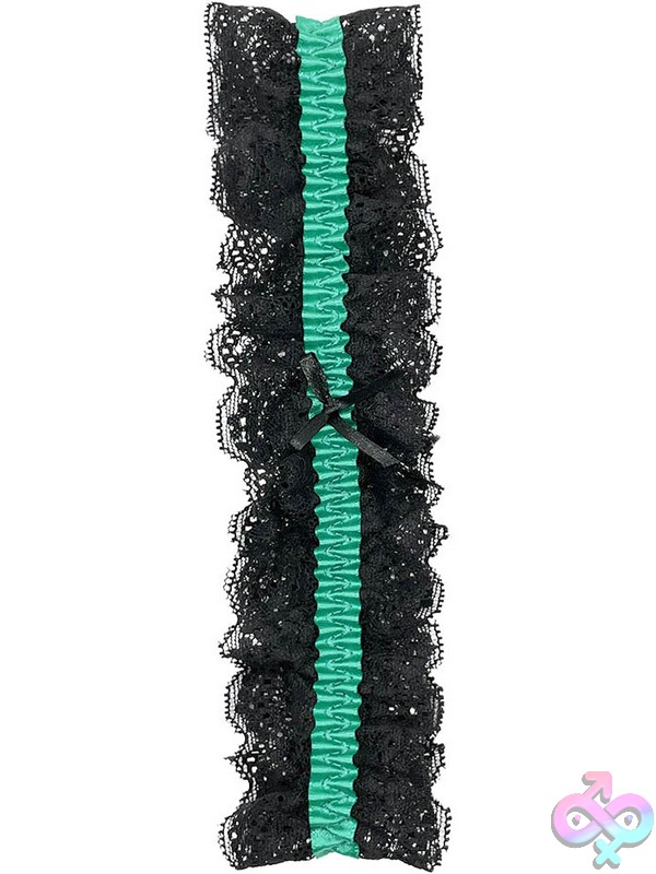Discreet-Toys-Lace-Garter-Black-Green-O-S-Nu-Pop-117-Bk-Gn-Os Black Green Lace Garter By Popsi Lingerie With Bow Accent And Elastic Band