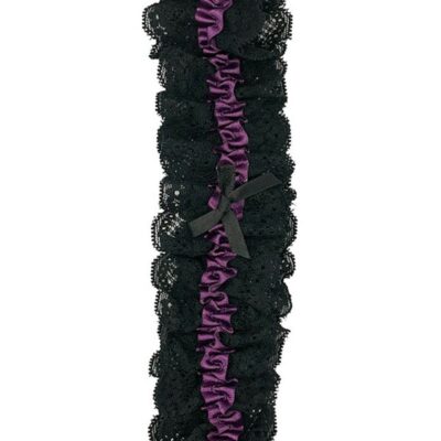 Black and purple lace thigh garter with bow detail by Popsi Lingerie