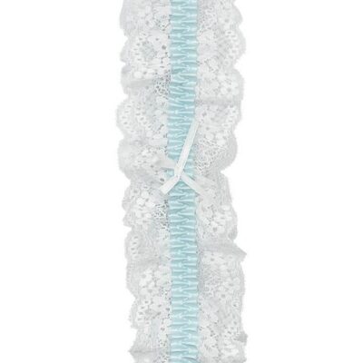 White aqua lace garter by Popsi Lingerie with dainty bow and elastic band