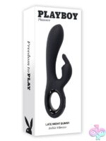 Late Night Bunny dual-motor rabbit vibrator in black silicone with chrome ring handle by Playboy Pleasure