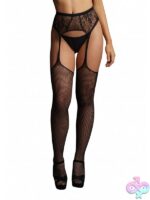 Le Desir Fishnet and Lace Garterbelt Stockings Black - Image 2
