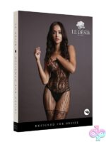 Black lace and fishnet bodystocking with shredded strap detail by Shots Toys