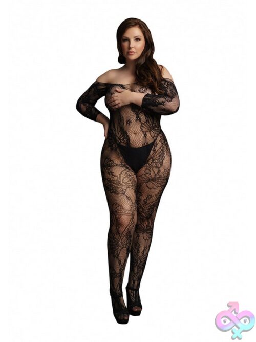 Le Desir Lace Sleeved Bodystocking Black - Image 2