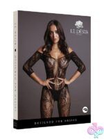 Long-sleeved black lace open-crotch bodystocking by Shots Toys Le Desir