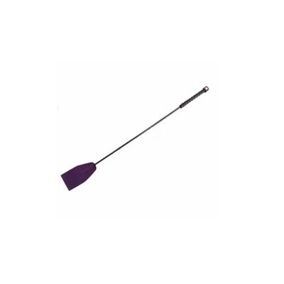 Rouge Garments genuine leather riding crop with hand-braided shaft shown in black and purple
