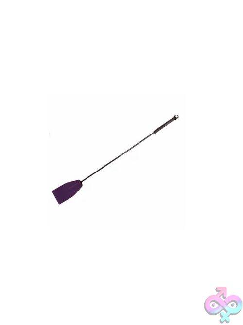 Rouge Garments Genuine Leather Riding Crop With Hand-Braided Shaft Shown In Black And Purple