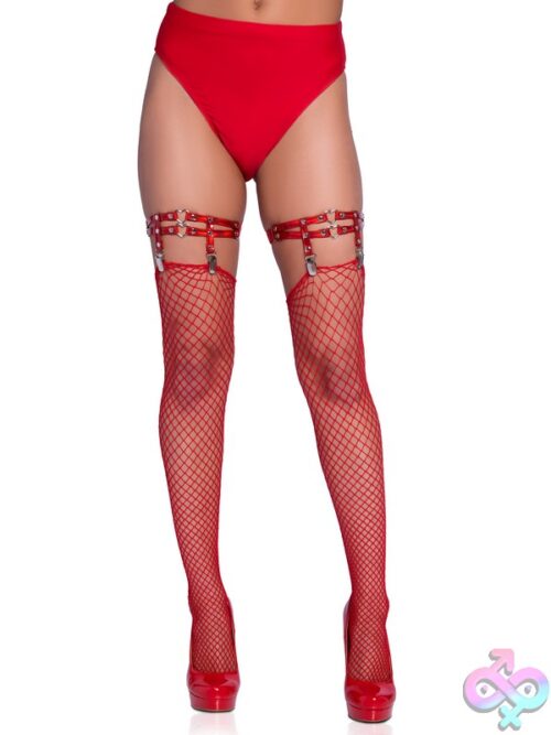 Dual Strap Iridescent Studded Thigh High Garter Suspender Mini Hearts