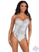 2 Piece Sequin Boned Snap Crotch Bodysuit Detachable Clear Straps