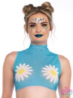 Daisy High Neck Mesh Crop Top Zipper Back