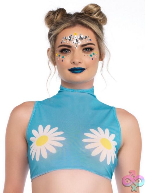 Daisy High Neck Mesh Crop Top Zipper Back