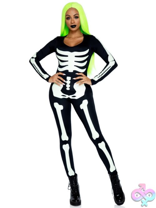 Spandex Printed Glow In The Dark Skeleton Catsuit