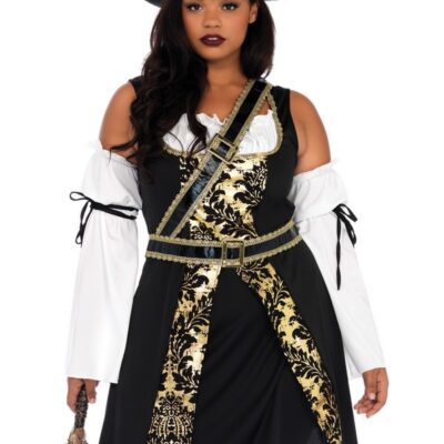 Plus Size 4 Pc Black Sea Buccaneer Costume by Leg Avenue — dramatic themed lingerie costume