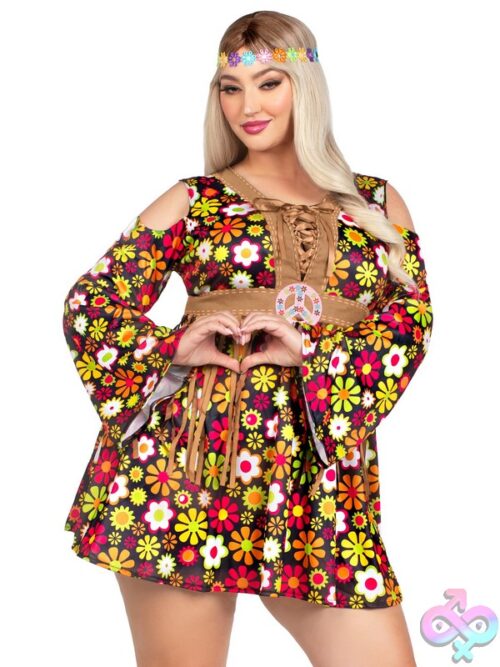 Plus Size 2 Pc Starflower Hippie Costume By Leg Avenue — Hippie Costume Front View