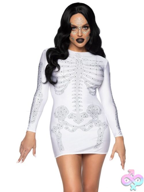 1 Piece Spandex Rhinestone Skeleton Dress Costume