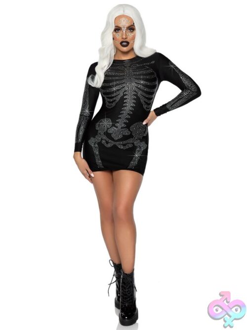 1 Piece Spandex Rhinestone Skeleton Dress Costume