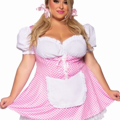 Gingham Dress Plus Size Lace Up Front and Attached Apron by Leg Avenue