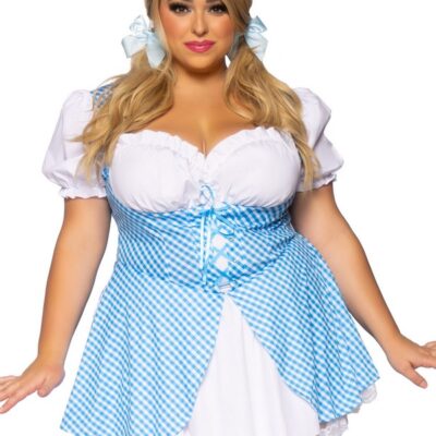 Plus Size Gingham Dress Lace Up Front and Split Skirt Accent by Leg Avenue