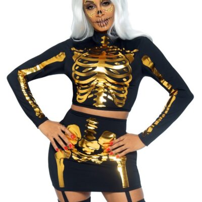 2 Piece Golden Skeleton Costume by Leg Avenue — front view on white background