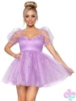 Frosted Organza Babydoll Dress Ruffled Sweetheart Neckline and Puff Sleeves