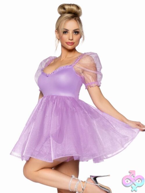 Frosted Organza Babydoll Dress Ruffled Sweetheart Neckline And Puff Sleeves