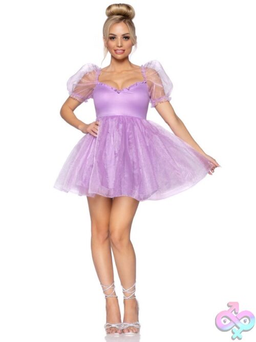 Frosted Organza Babydoll Dress Ruffled Sweetheart Neckline And Puff Sleeves