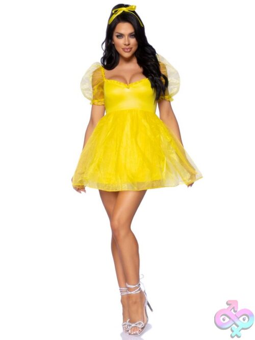 Frosted Organza Babydoll Dress Ruffled Sweetheart Neckline And Puff Sleeves