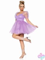 Frosted Organza Babydoll Dress Ruffled Sweetheart Neckline and Puff Sleeves