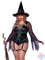 Plus Size PC Broomstick Babe Costume by Leg Avenue — two-piece witch lingerie set