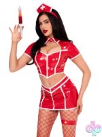 Red Alert Nurse Costume 4-piece set by Leg Avenue – bold red costume for themed lingerie play