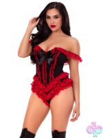 Boned Ruffle Bodysuit Bow Accent