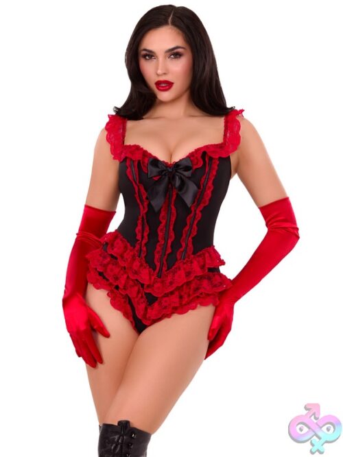 Boned Ruffle Bodysuit Bow Accent