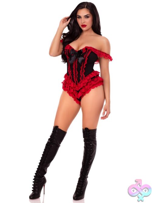 Boned Ruffle Bodysuit Bow Accent