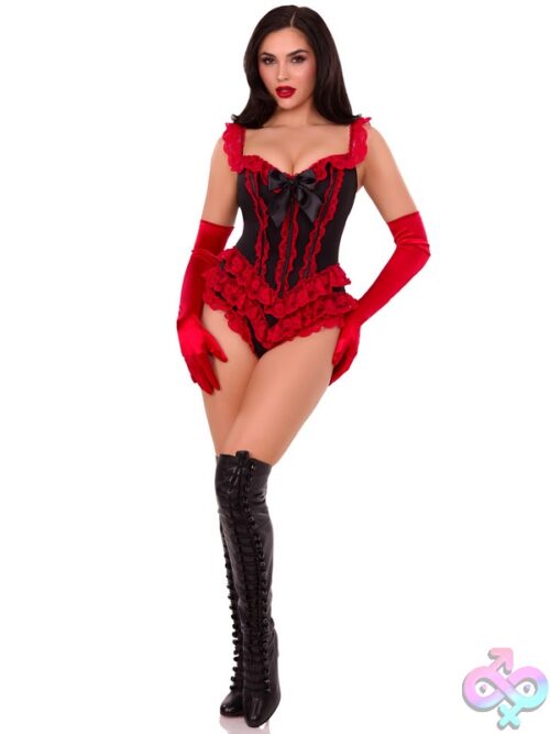 Boned Ruffle Bodysuit Bow Accent