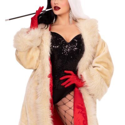 Villainess Satin Lined Faux Fur Coat Tail Shawl Collar by Leg Avenue