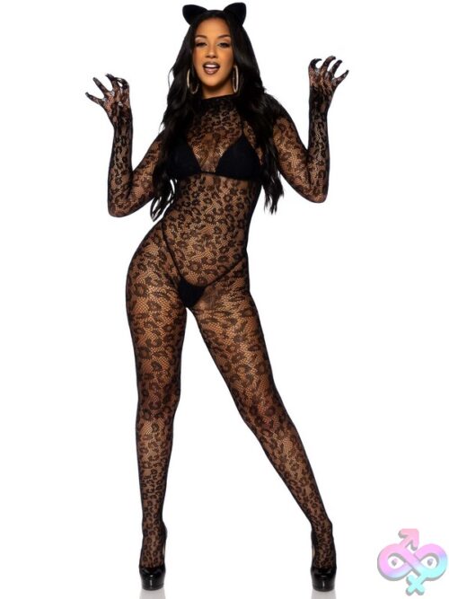 Seamless Leopard Net Gloved Catsuit