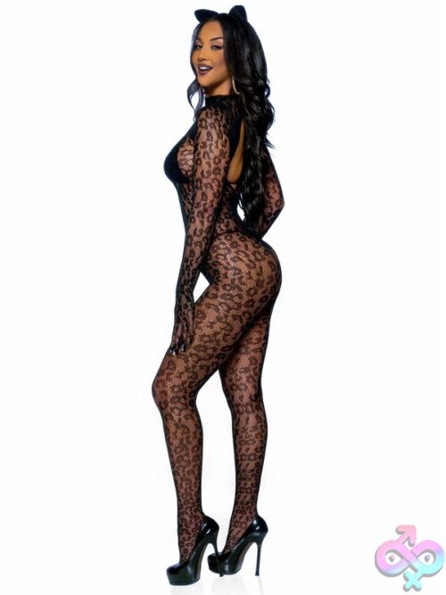 Seamless Leopard Net Gloved Catsuit